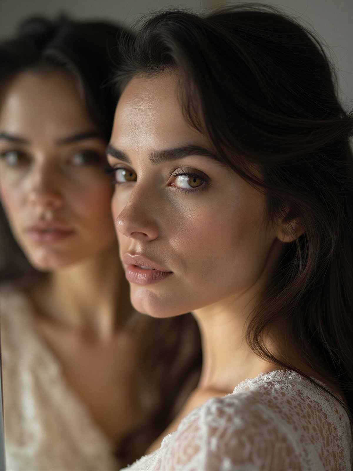 Kobieta W Lustrze Odbicie Portret Autorefleksja Dziewczyna