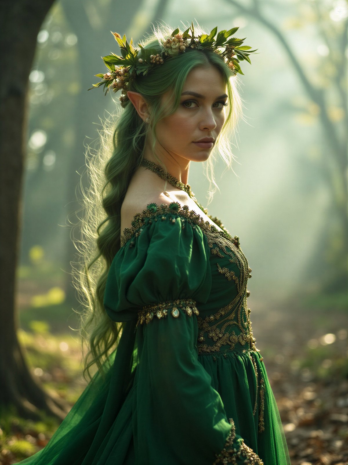 Strój Elfa Kobieta Elf Fantasy Cosplay Fantastyczny Zielony