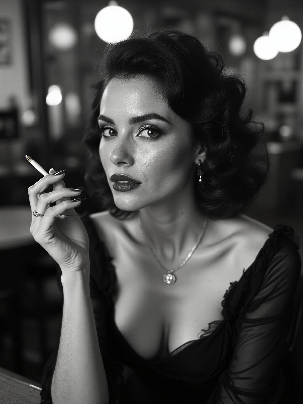 Kobieta Z Papierosem Papieros Vintage Retro Styl Elegancka Czarno