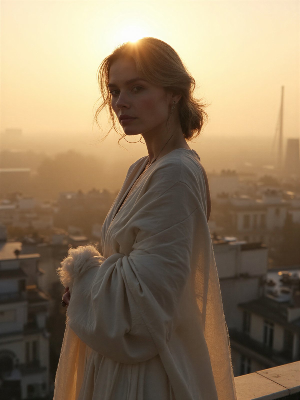 Model Eleganckim Wieczorowym Szalu Jedwabiu Stojący Opuszczonym Paryskim