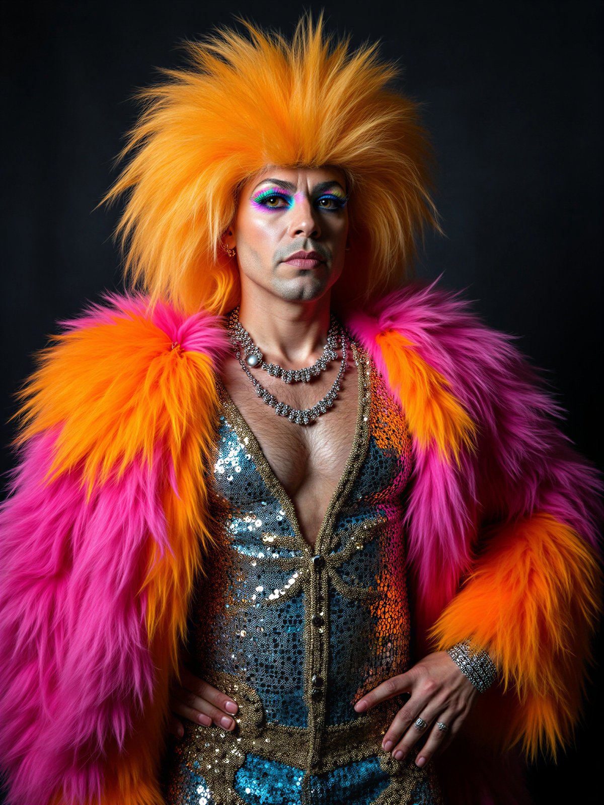 Mężczyzna Przebrany Za Kobietę Kostium Drag Teatralny Kolorowy