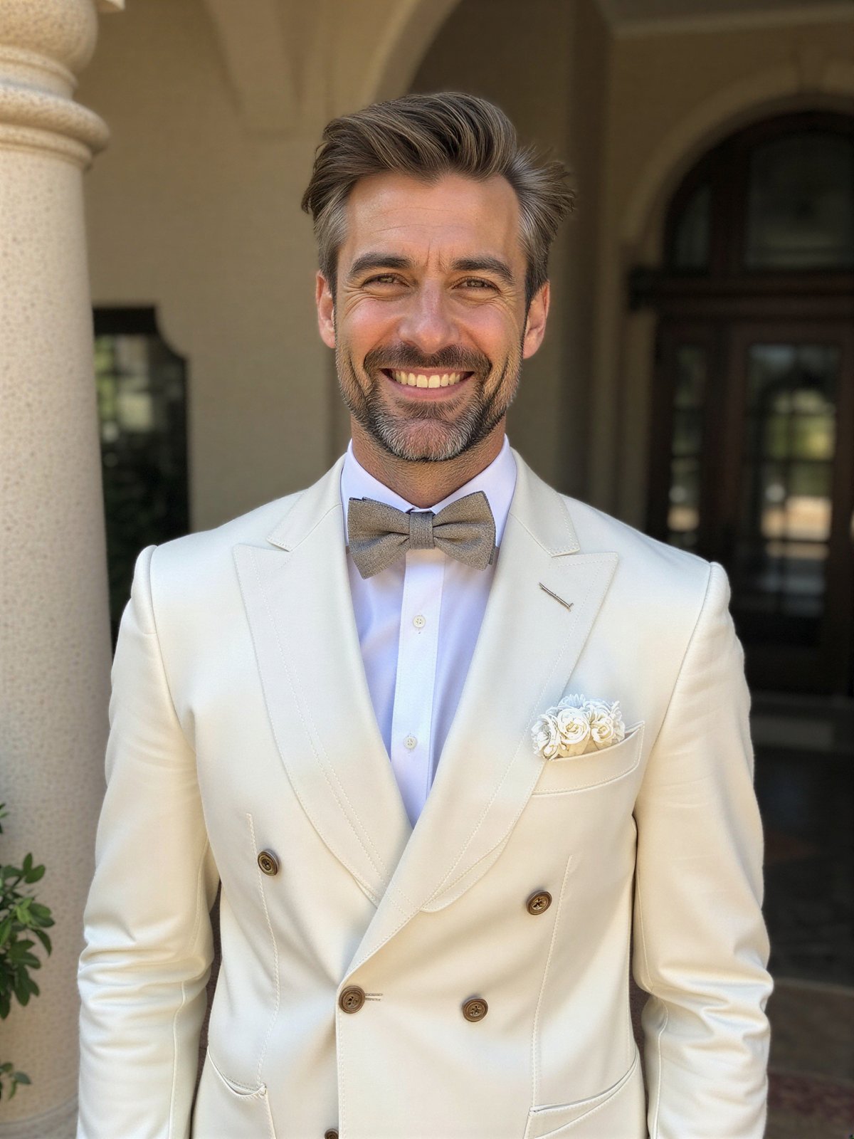 Mężczyzna Ubiera Się Wesele Latem Jasny Lekki Letni Garnitur