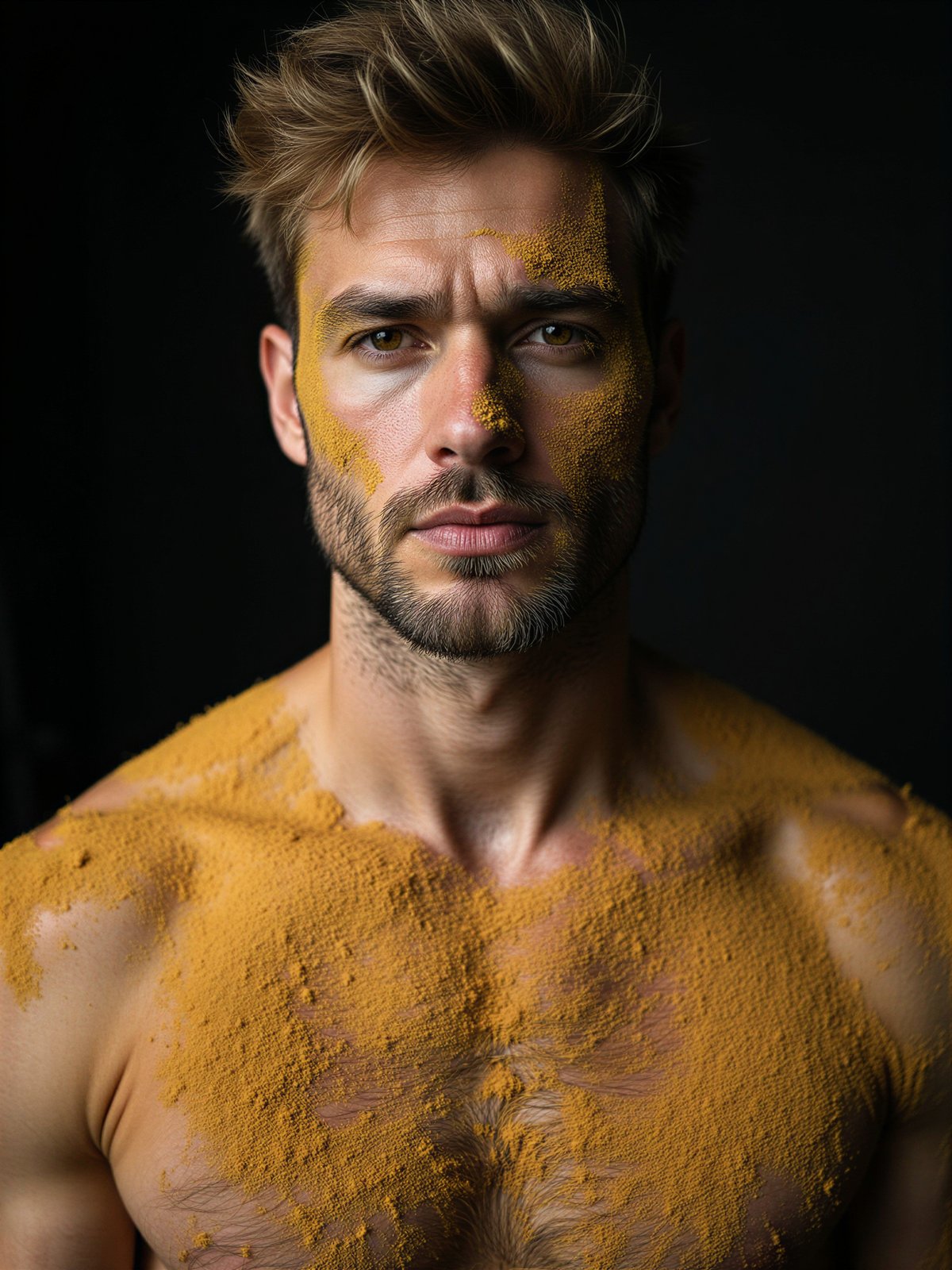 Mężczyzna Przysypany Ziemią Głową Poważny Tajemniczy Historia