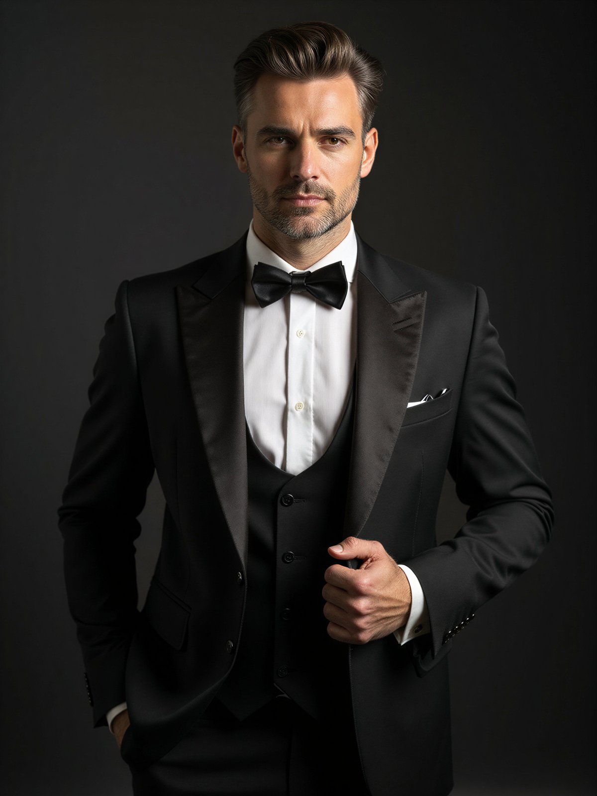 Elegancki Mężczyzna Smoking Krawat Motylek Wizytowy Ekskluzywny