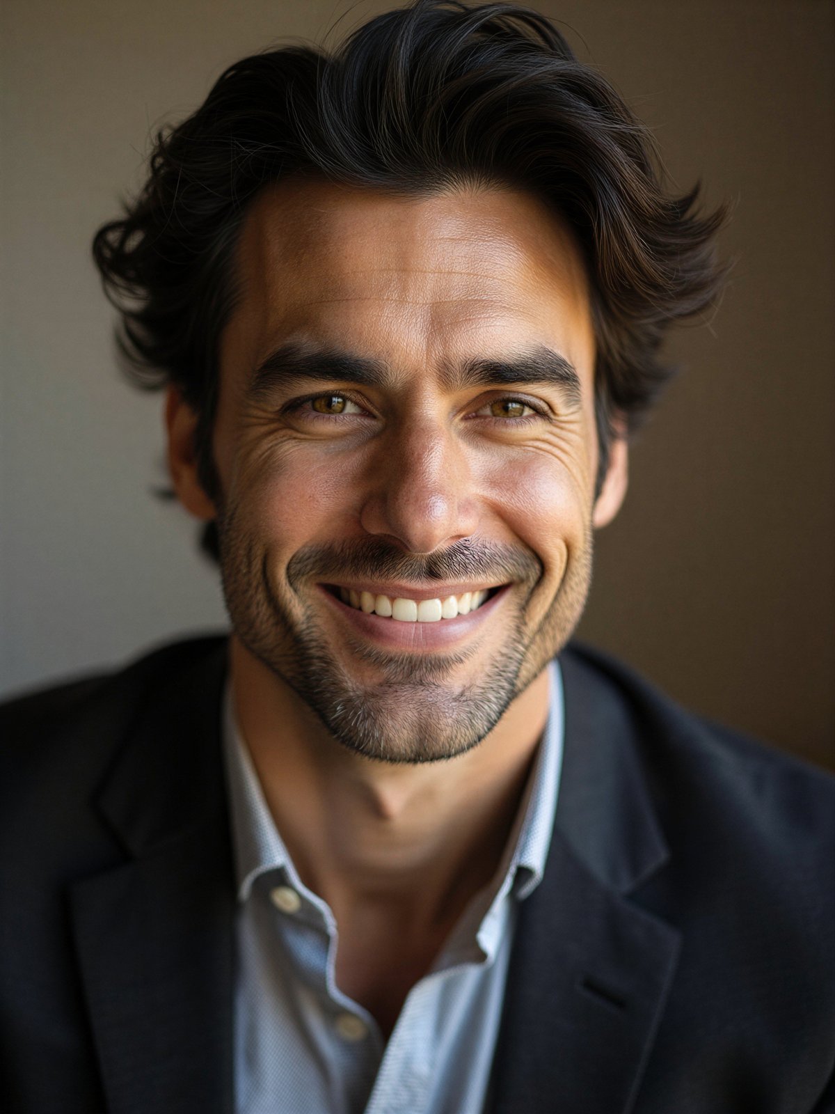 Przystojny Mężczyzna Ciemne Włosy Uśmiechnięty Atrakcyjny