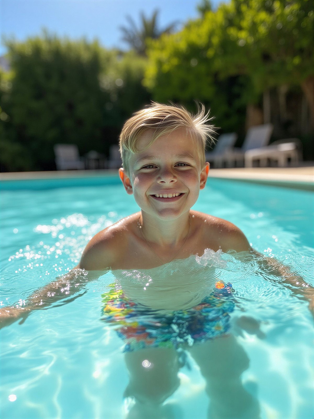 Zielona Woda W Basenie Chłop Pływający Letni Basen Odkryty