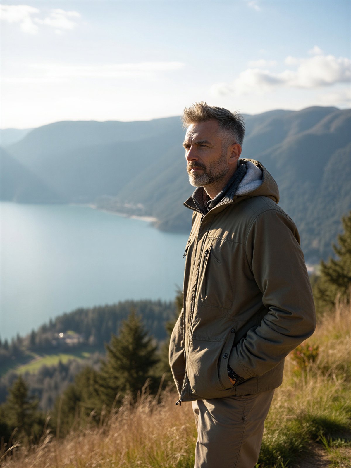 Największe Jezioro W Europie Mężczyzna Podziwiający Widok Nad Brzegiem