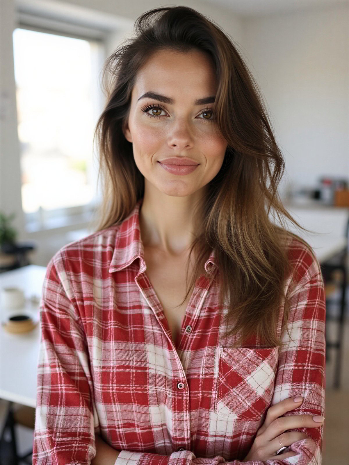 Koszula W Kratę Damska Kobieta Klasyczna Czerwono Biała