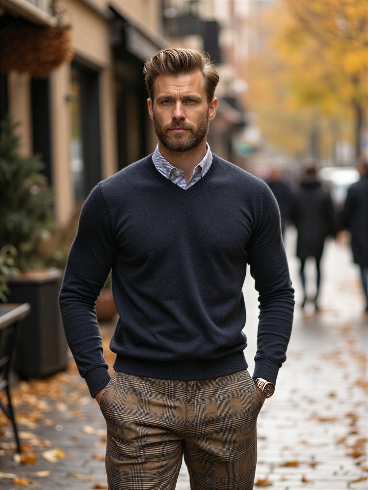 Spodnie W Kratę Mężczyzna Eleganckie Jesienne Stylowe